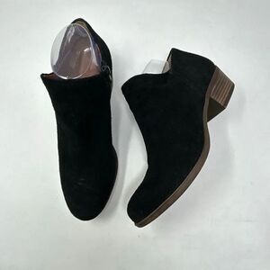 Lucky Brand Brett Black Suede Ankle Booties Women’s Sz 9 Side Zip Block Heel